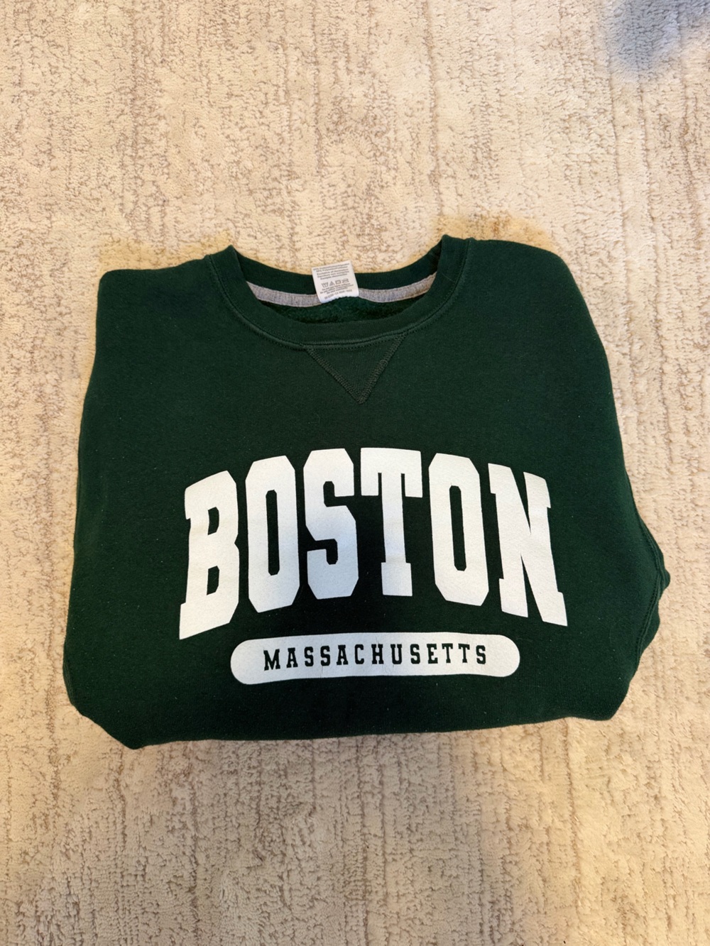 Russell Athletic Dark Green Crewneck with White Boston Graphic